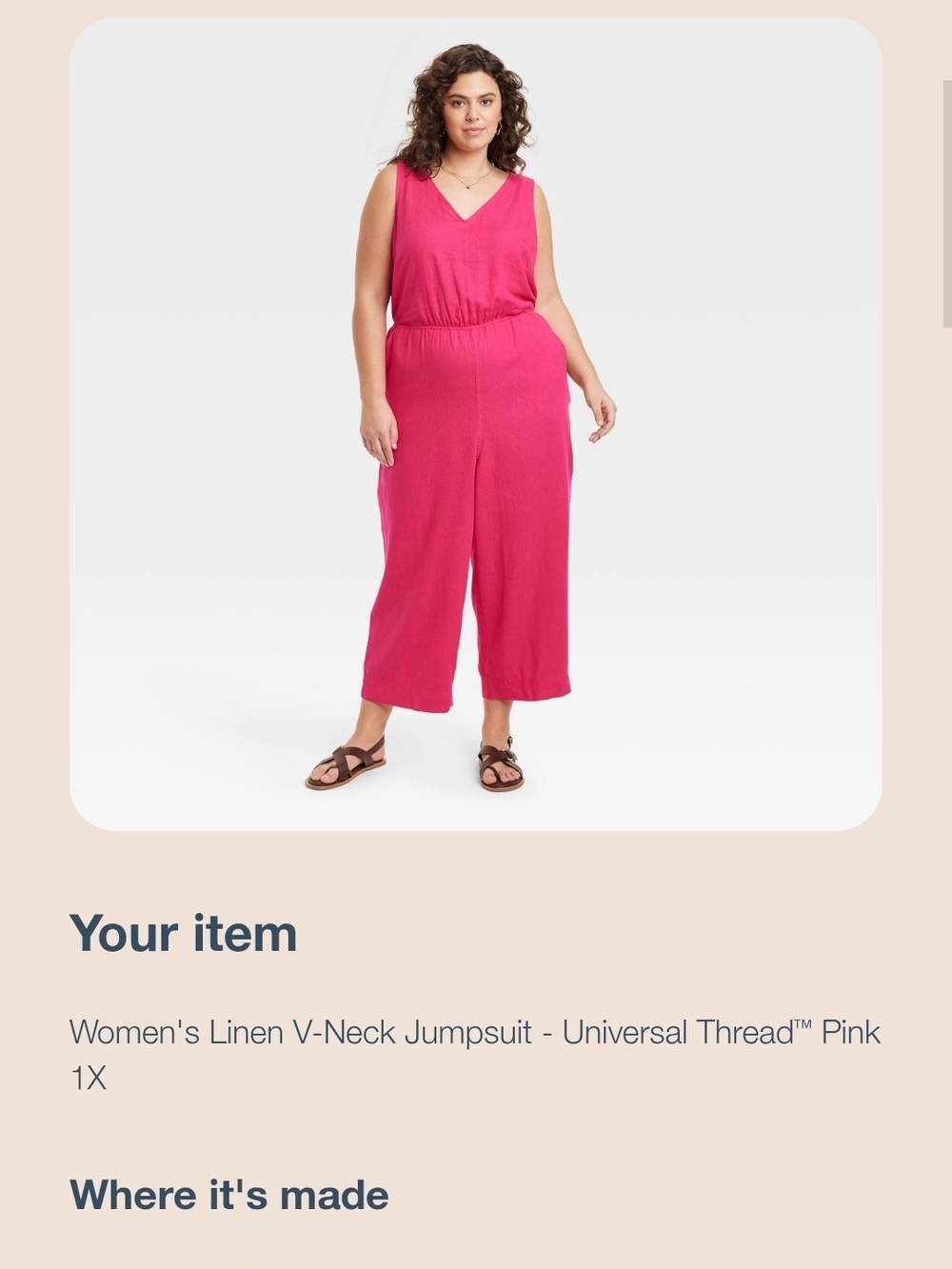 Universal Thread Pink V-Neck Linen Jumpsuit 1x